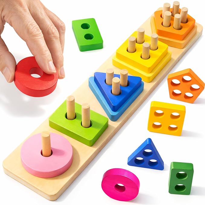 Dementia Toys for Seniors, Easy Wooden Activities for Alzheimer Patients | Color & Number Cognitive Dementia Product for Elderly, 15 Pieces Parkinson Game Puzzle Shape Pattern Matching Board Gift