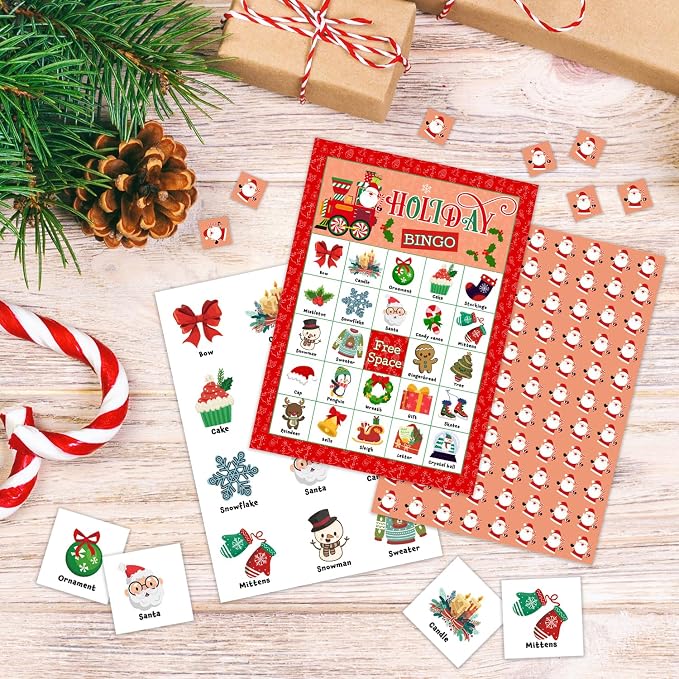 Christmas Holiday Bingo Game - Winter Bingo Card - 24 Players Bingo Game Set Indoor Outdoor Activities - Christmas, New Year Party Favors Supplies -A12
