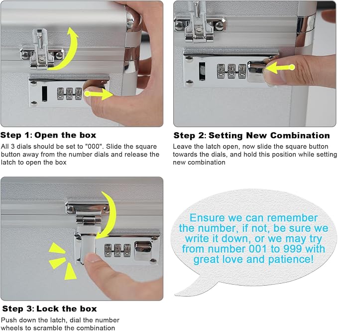 Medication Lock Box with Combination, Lockable Medicine Storage Box, Empty First Aid Box, Security Lock Box, Medical Organizer, Multipurpose Locking Box for Home and Outdoor (Silver, Medium)