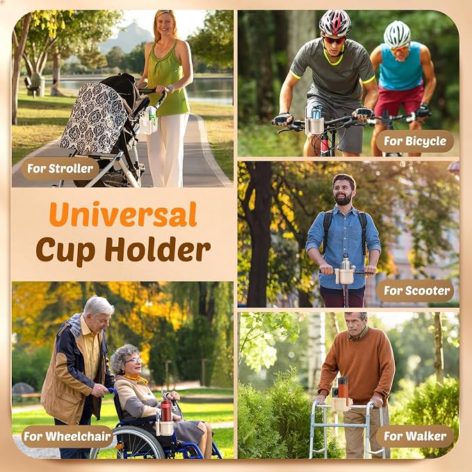 Cup Holder for Walker: Stroller Cup Holder Attachment with Phone Holder | Wheelchair & Stroller Accessories for Rollator, Bike, Scooter, Golf Cart, Baby Essentials, Christmas New Mom Seniors Gifts