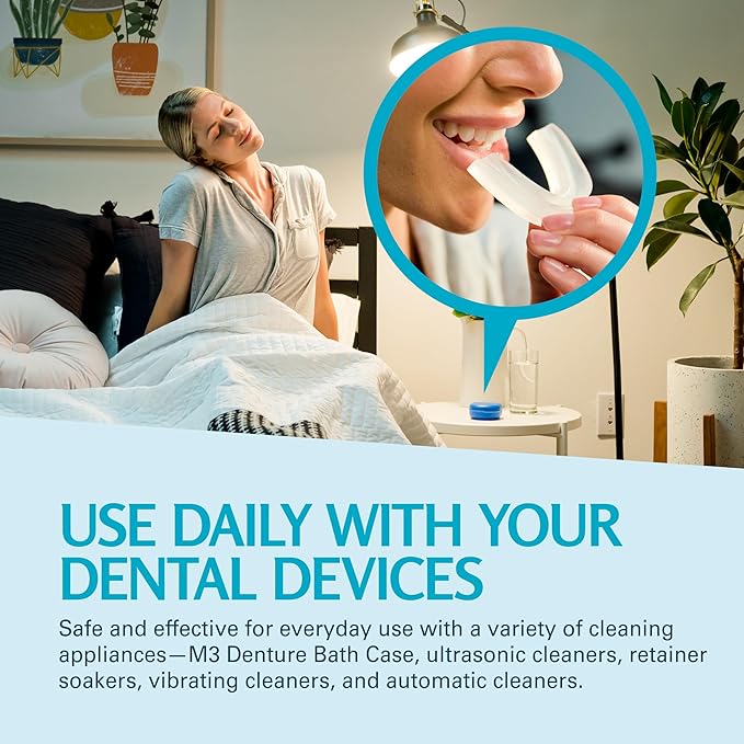 Retainer Cleanser Tablets Invisalign Cleaner, Removes Odors Discoloration Stains and Plaque 4 Month Supply Denture Cleansers Retainers Mouth Guards Denture Bath Mint by M3