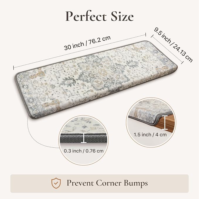 SARBEN 9.5"x30" Non Slip Bullnose Stair Treads for Wooden Steps 15Pk,Taupe | Peel and Stick Carpet Stair Runner with TPE Adhesive Backing, Carpet for Added Safety, Pet and Senior Friendly