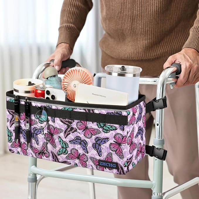 ZHCHG Walker Basket for Seniors, Walker Accessories Bag for Folding Walker | Large Capacity & Never Tipping Over, Best Gift- (Not Fit Rollator Walkers)- Purple