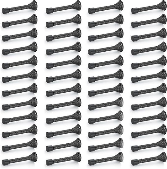 Ravinte Door Stoppers, 48 Pack Black Spring Door Stops with Rubber Bumper, Door Stoppers for Bottom of Door