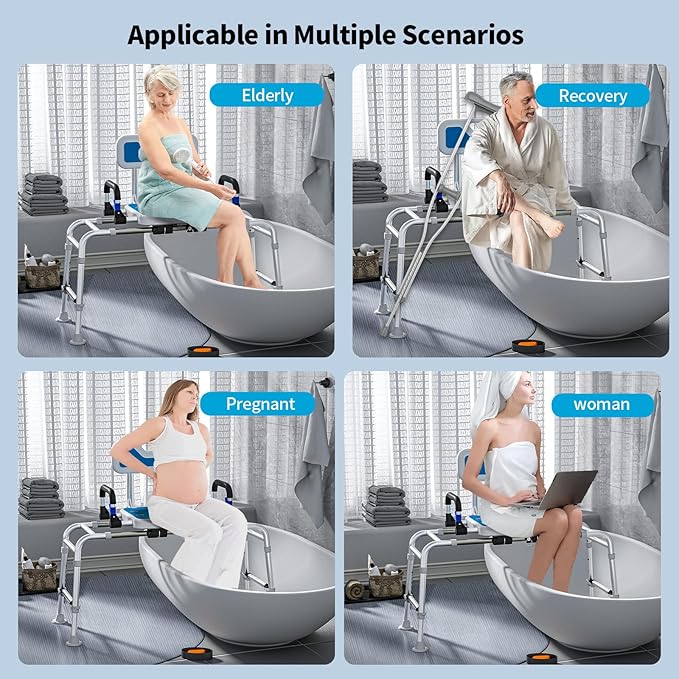 Sliding Shower Chair with Arms and Back, 500lbs Tub Transfer Benches with Non Slip Aluminum Body and Suction Cups Adjustable Height Bath Seats for Seniros Elderly Disabled or Bariatric Adults