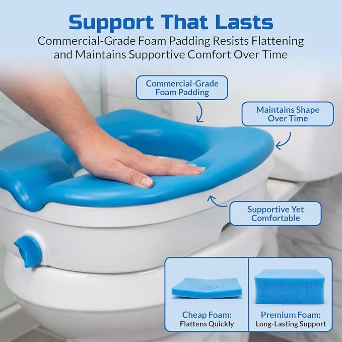 Platinum Health Soft-TOP 2.0 Deluxe Padded Raised Toilet Seat. Soft, Warm Padded Elevated Riser for Elongated/Round Toilets. Adds 5.5 Inches in Height for Safe Toileting. (no armrests) | Easier, Safer Sit & Stand at the Toilet - padded seat, tool-free ...