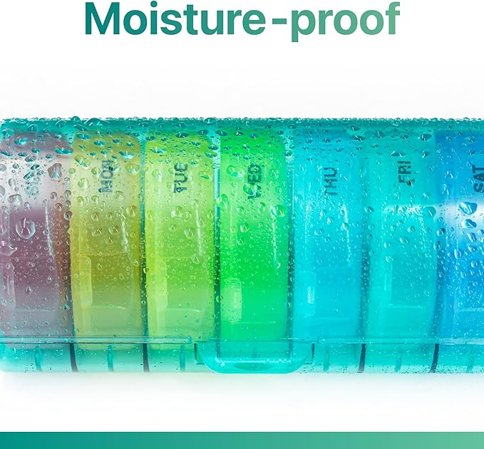 Sukuos Large Weekly Pill Organizer 2 Times a Day, Daily Pill Box 7 Day Easy to Open with Double Protection, AM PM Pill Case for Medicine/Vitamin/Fish Oil/Supplements (Cyan)