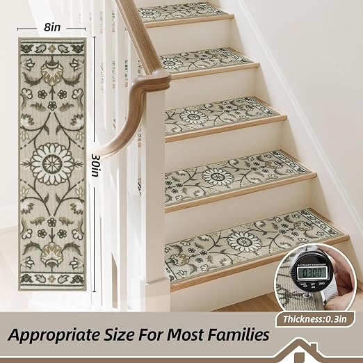 BEQHAUSE Stair Treads for Wooden Steps, 8"X30", 15pcs, Brown | Non-Slip Machine Washable Carpet Stair Treads, TPE Backing, 100% Polyester, Soft Indoor Stair Runner for Kids Elders and Pets