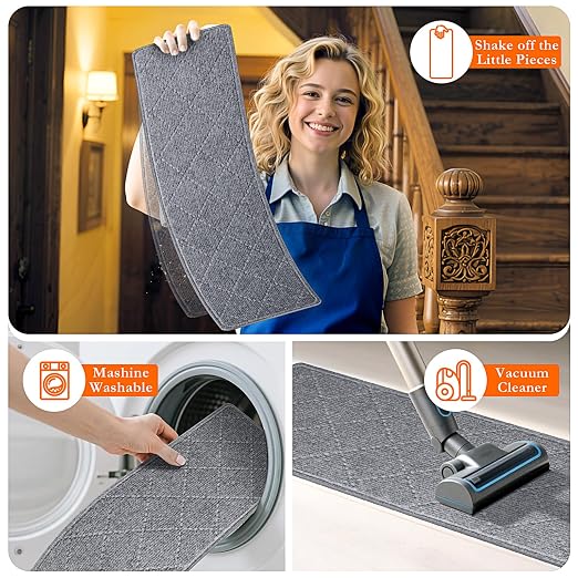 Stair Treads for Wooden Steps 18 PCS, Non Slip Stair Rugs Grey | 8x30in Self-adhesive Stair Runner Strips, Machine Washable, Indoor Carpet for Stairs, Stair Protection for Kids Pets Elderly