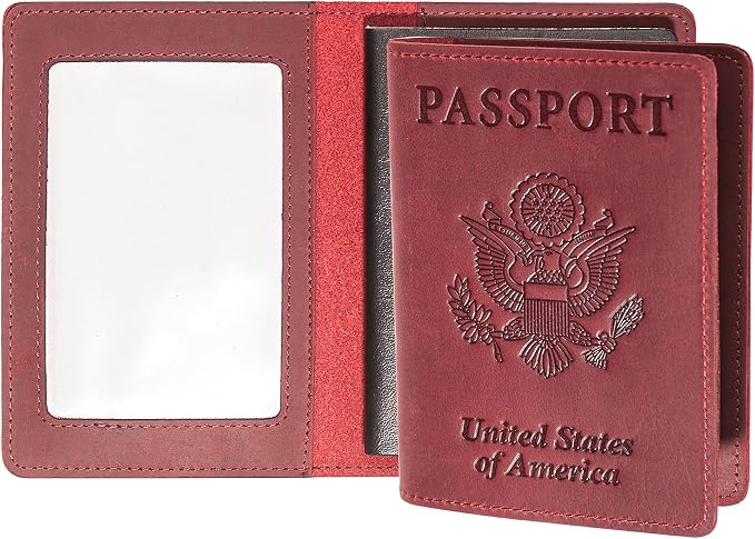 RFID-Blocking Genuine Leather Passport Holder - Travel Document Organizer Wallet for Men & Women, Durable Slim Travel Accessories with Card Slots (Wine Red)