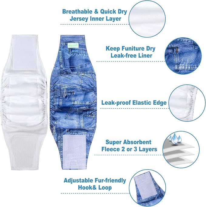 Wegreeco Jeans Washable Male Dog Diapers (Pack of 3) - Washable Male Dog Belly Wrap (Medium)