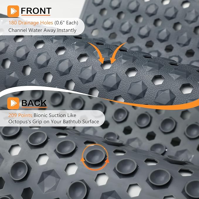 Yimobra Bathtub Mat Non Slip, 27.5"X15.5" Machine Washable Shower Floor Mat, Soft on Feet, Bathmat with Drain Holes and Suction Cups, Bathroom Essentials, Dark Grey