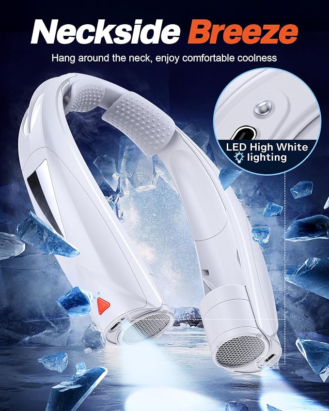 Laimiod Hand Free Portable Neck Fan with LED Book Light for Men & Women | Comfortable Silicone Made, 6-20 Hours Long Lasting, 6 Adjustable Speeds, Ultra Quiet Personal Neck Cooler for Indoor Outdoor