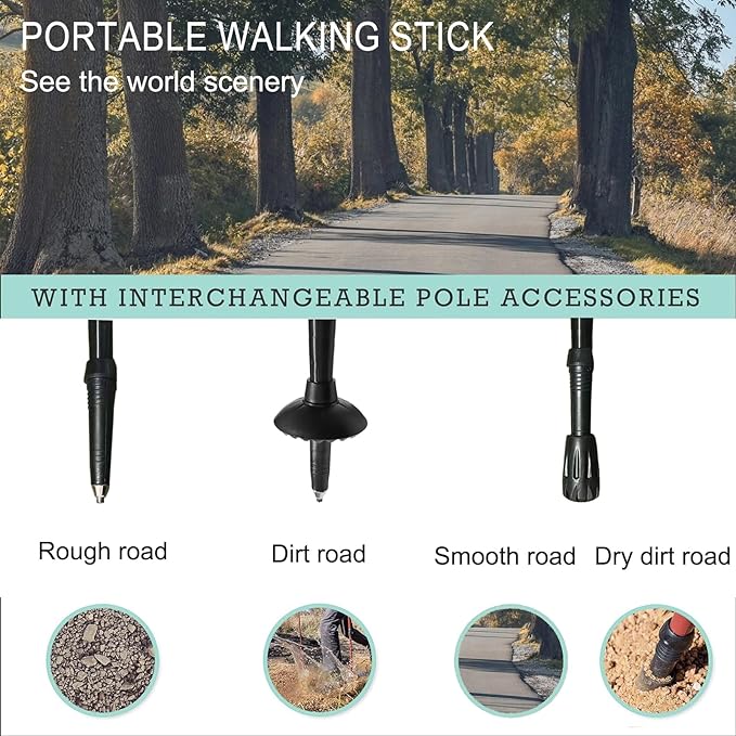 Walking Cane-Foldable, Adjustable,Collapsible Walking Canes for Men&Women,Heavy Duty All Terrain Tip,with Travel Bag-Walking Sticks for Seniors&Adults[Black] Trekking Poles Hiking Walking Stick