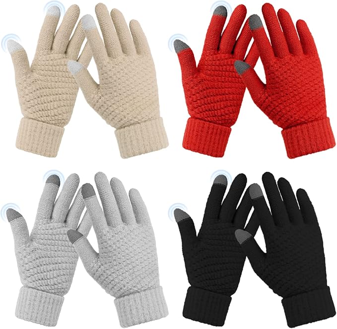 Omisy 4 Pairs Women Winter Gloves Touchscreen Cold Weather Mitten, Christmas Gifts for Adult Stockings Stuffers Mom Wife