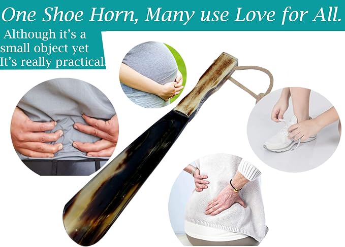 5MOONSUN5 Shoe Horn Made with Real Horn Handmade. Easy Grip Handle Shoehorn for Men,Women Seniors, Pregnancy, Elderly, Back Pain, Kids Shoes & Boots. Best Gift Idea Home or Travel Use.(9'' Bone)