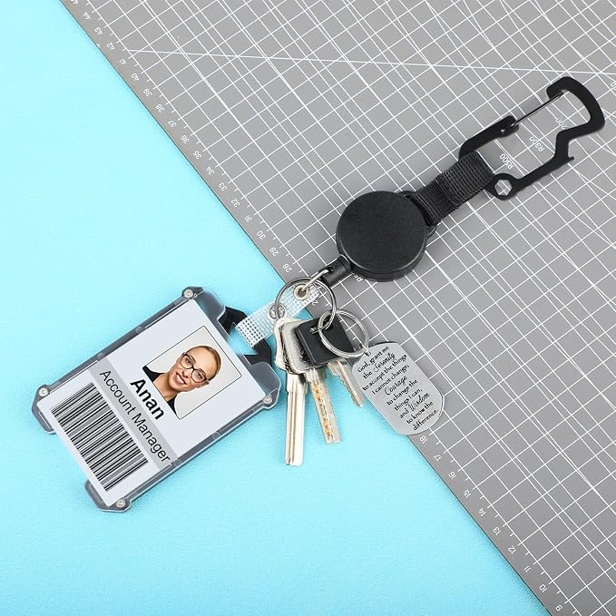DELSWIN Tactical ID Badge Holder with Retractable Clip, Heavy Duty Retractable Keychain with ID Card Holder, 31.5" Retractable Cord (1 Badge Reel, 1 Holder)