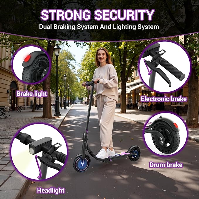 Electric Scooter for Adults, Folding E Scooter with 350W/500W Motor 16-24 Mph Top Speed, Max 15-60 Miles Long Range, 6.5''/8.5''/10''/14'' Solid Tires Commuting Scooters, Dual Brakes, APP