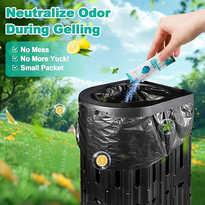 Lemon 50 Portable Toilet Bags with 50 Poo Gel Set, 8 Gallon Capacity | Camping Toilet Bags with Absorbent Gels Waste Bags, Portable Trash Bag for Camping Potty Rvs Travel