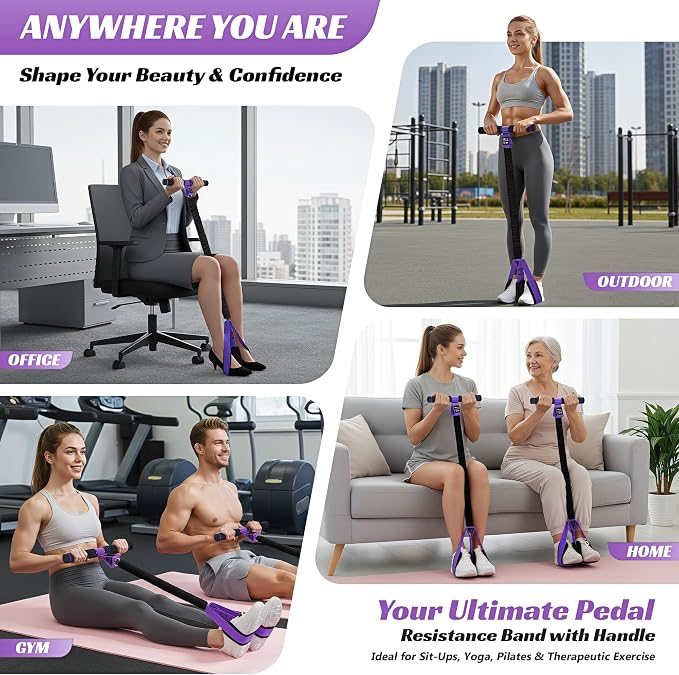 HOXWC Multifunction Pedal Resistance Band with Handle, 50LBS Foot Pedal Resistance Bands for Core/ABS, Arm, Waist, Abdomen, Leg Workout, Portable Sit Up Exercise Equipment for Women