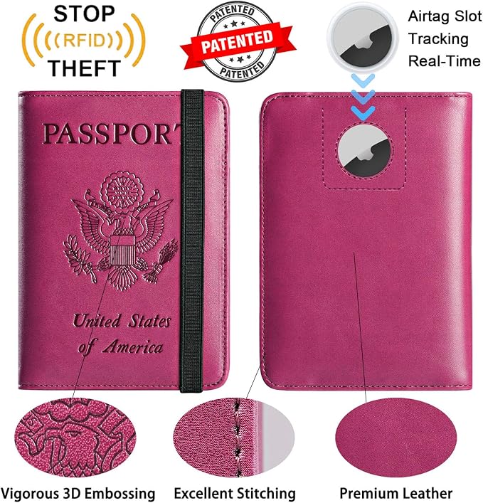 Airtag Passport Holder, Travel Essentials, Passport Cover, RFID Wallet | Passport Wallet, Travel Accessories, RFID Blocking, Synthetic Leather Card Case, International Must Haves, For Women Men