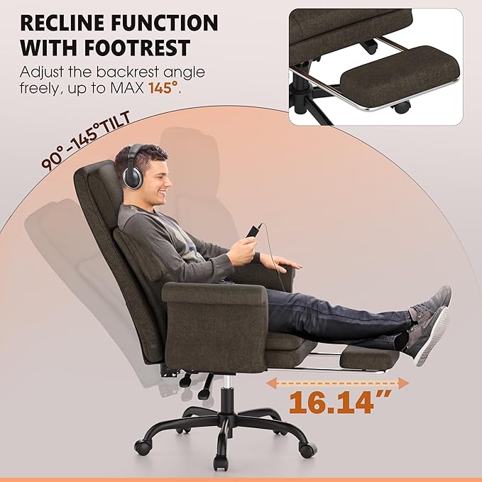 ELABEST C39 Cross Legged Office Chair with Footrest & Convertible Armrests-Pet-Friendly Criss Cross Home Desk Chair, Ergonomic Recliner with Lumbar Pillow,Big and Tall Executive Chair