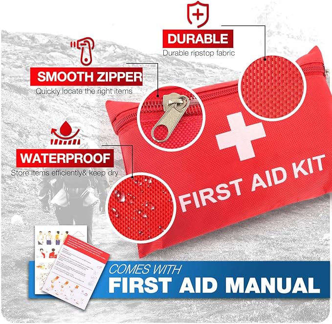 First Aid Kit for Home Car Travel 107 Piece Emergency Kits for Hiking Camping Small Trauma Kit for Boat Vehicle Lightweight Compact Pocket Aid Kit for Sports Outdoor Survival | Lightweight, Compact