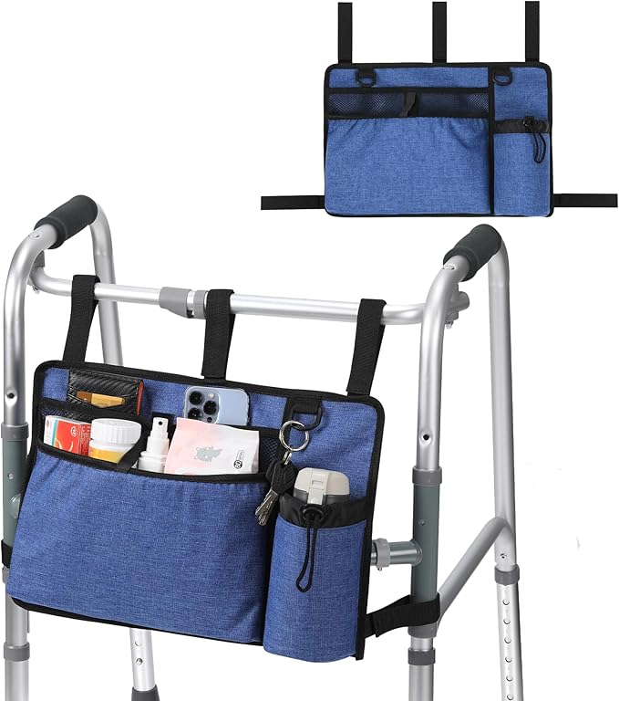Walker Bags for Folding Walker Seniors Accessories Cup holer basker Storage Carrying organier Pouch,Blue