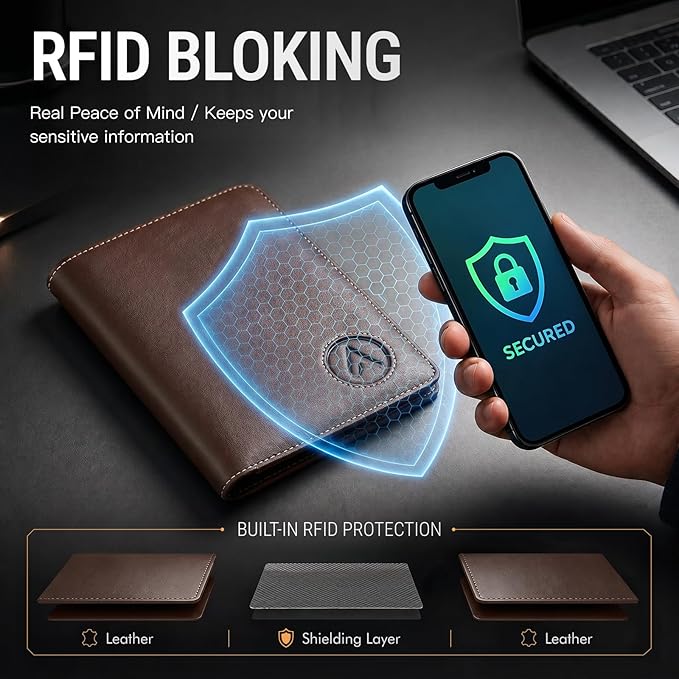 ALLIVE Passport Holder for Travel, Genuine Leather Passport Holder with AirTag Slot, Magnetic Closure, RFID Blocking Passport Cover Travel Wallet for Women Men, Travel Essentials Gifts (Coffee Brown)