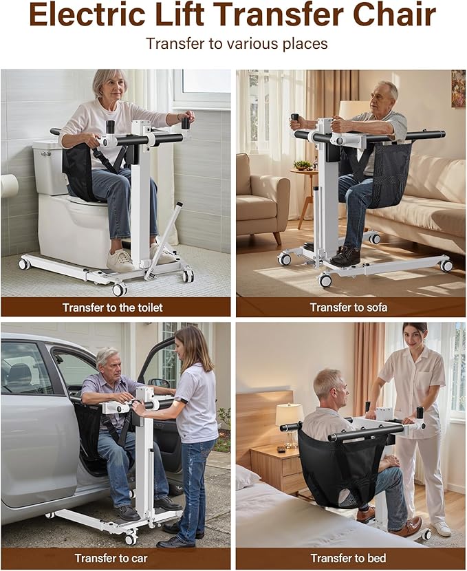 Flycity Electric Patient Lift Transfer Chair for Elderly & Disabled, Portable Folding Sit to Stand Patient Transfer Devices, Electric Wheelchair to Car Assist Devices, Shower Chair Lift for Home Use