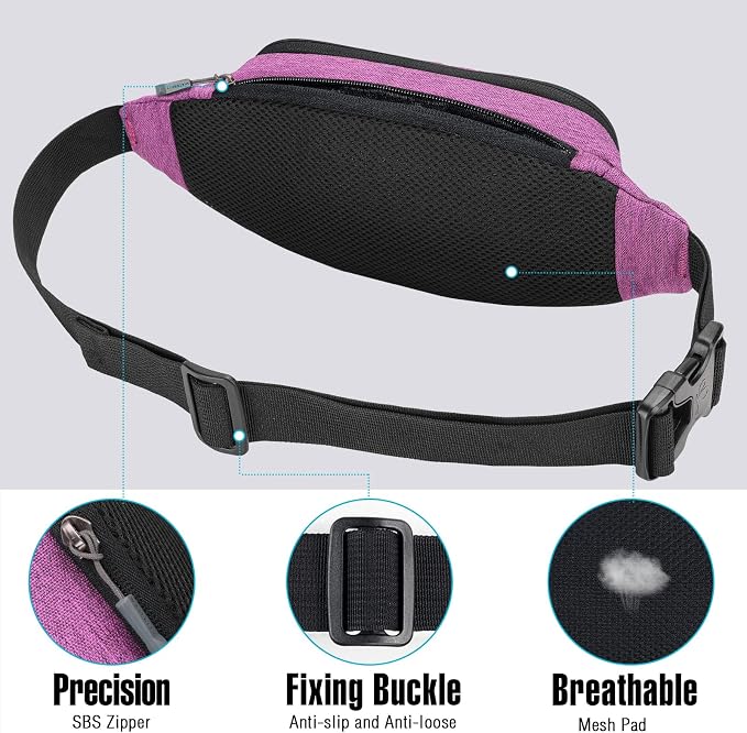 WATERFLY Small Fanny Pack Crossbody Lightweight Waist Bag for Woman Man | Adjustable extender strap, Slim compact, Water-resistant durable material, Breathable back pad, Multi-scene for travel, daily