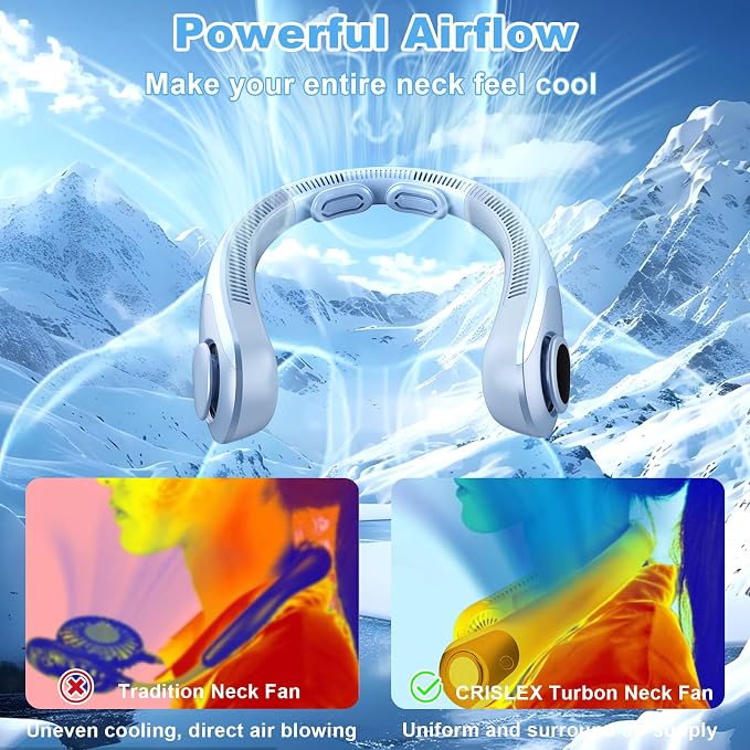 Portable Neck Fan that Blow Cold Air, LED Display, Rechargeable Hands-Free Wearable Cooling Personal Fan, 5 Speed, Neck Support, Bladeless Neck Air Conditioner, Gifts for Women/Men, Hot Flashes