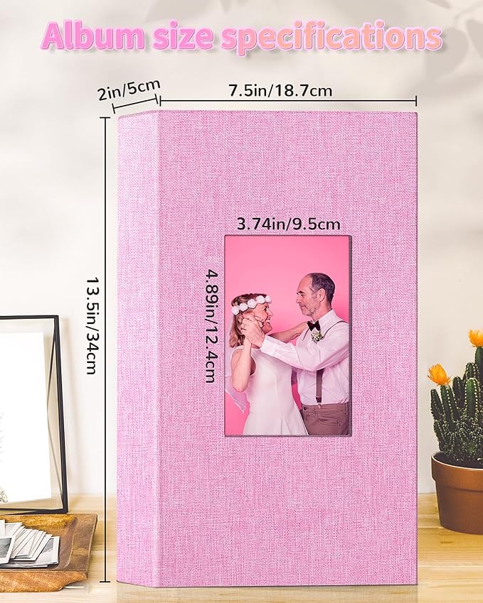Artfeel Photo Album 4x6 with 300 Pockets,Slip-in Picture Albums,Linen Cover Memory Book with Front Window,White Page Vertical Photo Book for Wedding,Family,Anniversare,Baby,Vacation