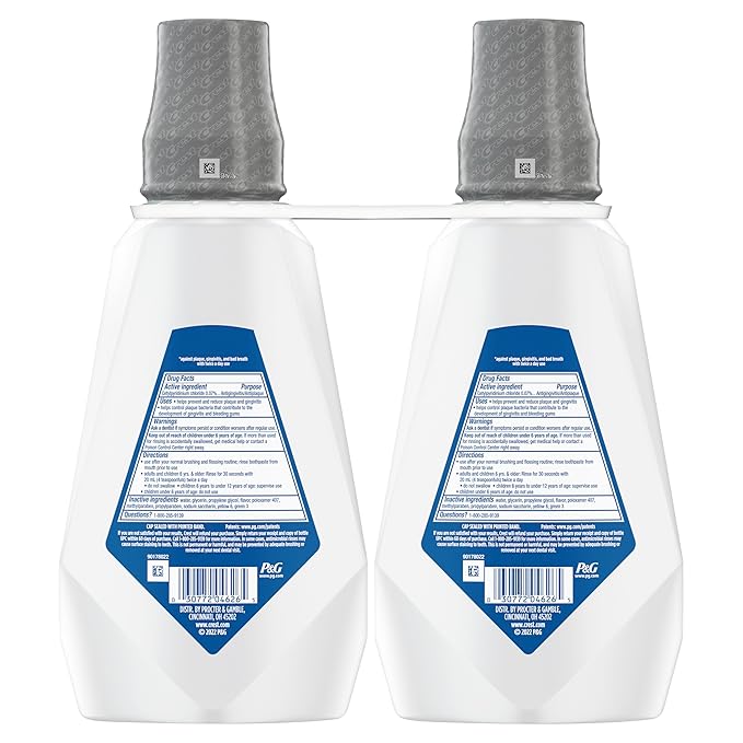 Crest Pro-Health Gum Care Mouthwash, Cool Wintergreen, CPC Antigingivitis/Antiplaque Oral Rinse 1L (33.8 fl oz), Pack of 2, Alcohol Free for Adults