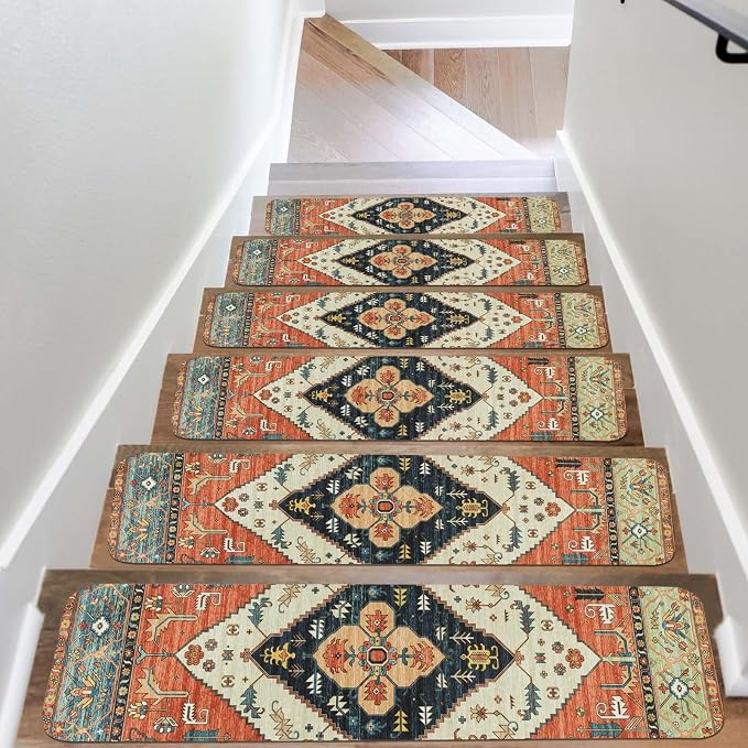 OJIA Non-Slip Stair Treads for Wooden Steps 7PCS, 30"X8" Rubber Carpet Stair Treads Indoor Stair Runner Slip Resistant Stair Rugs Safety Mats for Dogs, Kids & Elders, Stairway Grip Step Treads