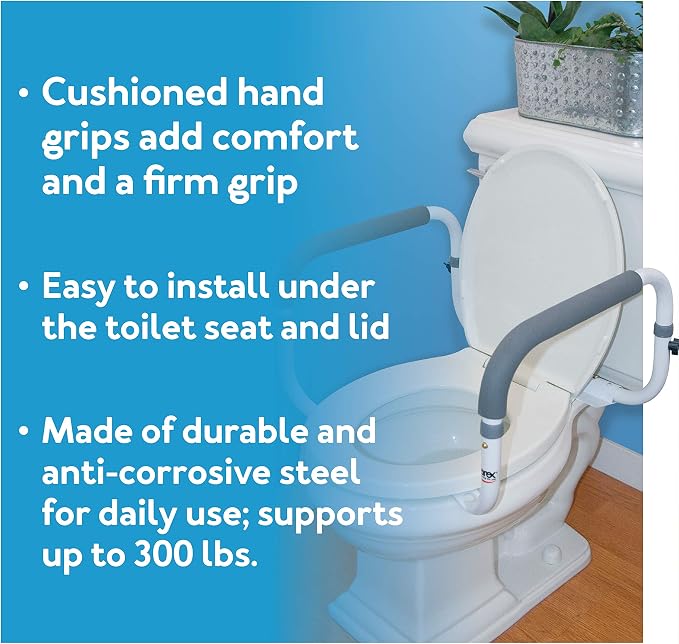 Carex Toilet Safety Frame -Safety Rails with Adjustable Width - Toilet Rails for Elderly, Handicap, Home Health Care Equipment After Surgery, Supports 300lbs (Pack of 2)