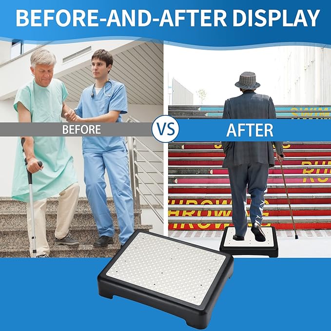 Step Stool for Adults Elderly, Sturdy Portable Half Stepping Stool Anti Slip Mobility Daily Aids Indoor/Outdoor Wide Safety Platform for Kitchen Bed Toilet Bathroom Cars,Middle Size White