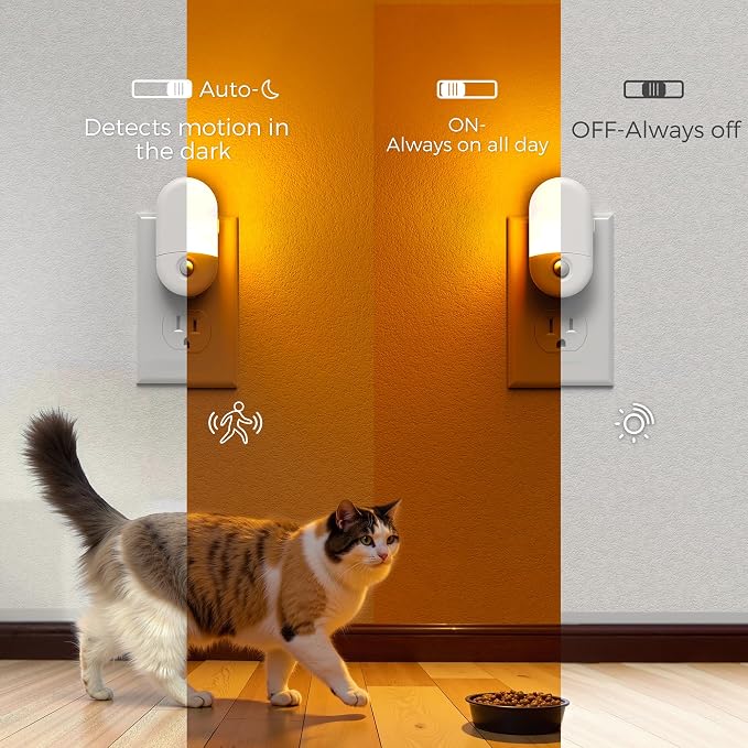 L LOHAS LED Motion Sensor Night Light, Motion Sensor Light Indoor, 3CCT | Yellow Light,Bright Night Lights Plug into Wall Motion Sensor, Amber/3000K/5000K, 30/60LM, Kids Adults Bathroom Bedroom,2Pack