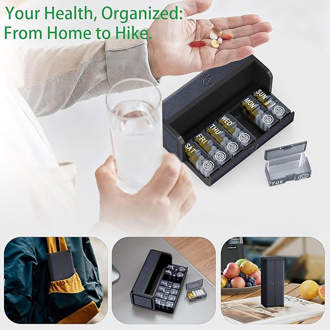 Weekly Pill Organizer 2 Times a Day, 7-Day Large Travel Pill Box 7 Day, Am Pm Twice Daily Pill Case with Removable Compartments, Weekly Vitamin Container for Medicine Supplement (Silver)