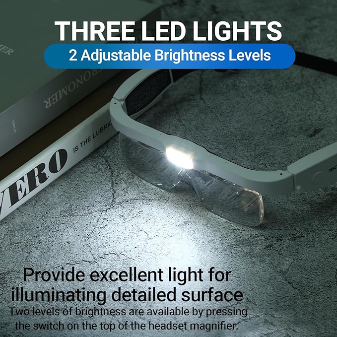 YOCTOSUN Magnifying Glass with Light, 0.75X-4.0X Magnifying Glasses, Head Magnifier Glasses with 3 LED Lights and 5 Lenses, Rechargeable Hands Free Headset Magnifier for Close Work Crafts Jewelry