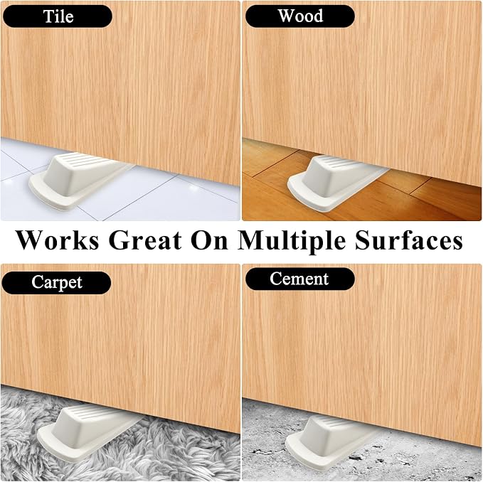 4 Pack Door Stoppers for Bottom of Door, White 4.8x2.2x1.3in Door Stops, Rubber Door Stopper Wedge, Sturdy Stackable Door Stops for Floor