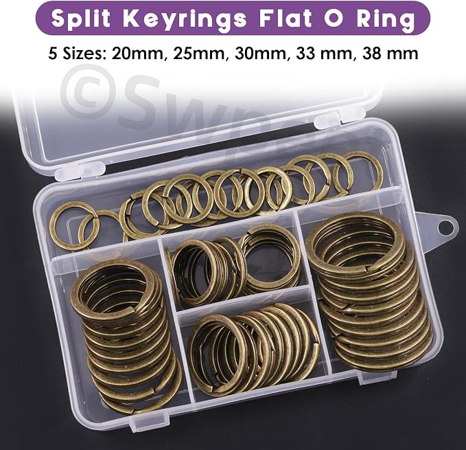 Swpeet 60 Pcs Bronze Assorted Multi-Purpose Metal Keychain Rings Split Keyrings Flat O Ring for Home Car Keys Attachments Keys Pendants - 20mm, 25mm, 30mm, 35 mm, 38 mm