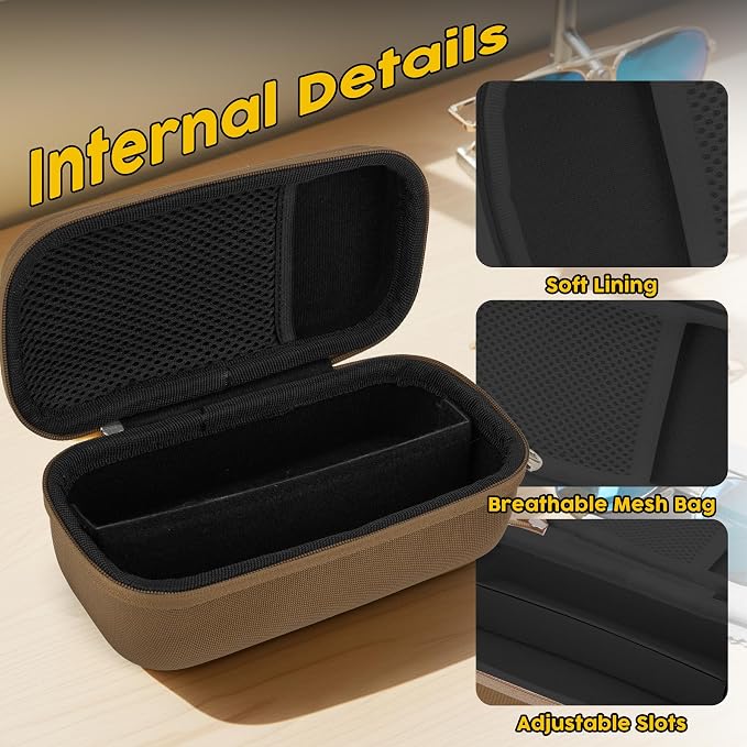Double Eyeglasses Case,Hard Shell Glasses Case Travel Sunglasses Organizer with Adjustable Slot & Clip for Men Women