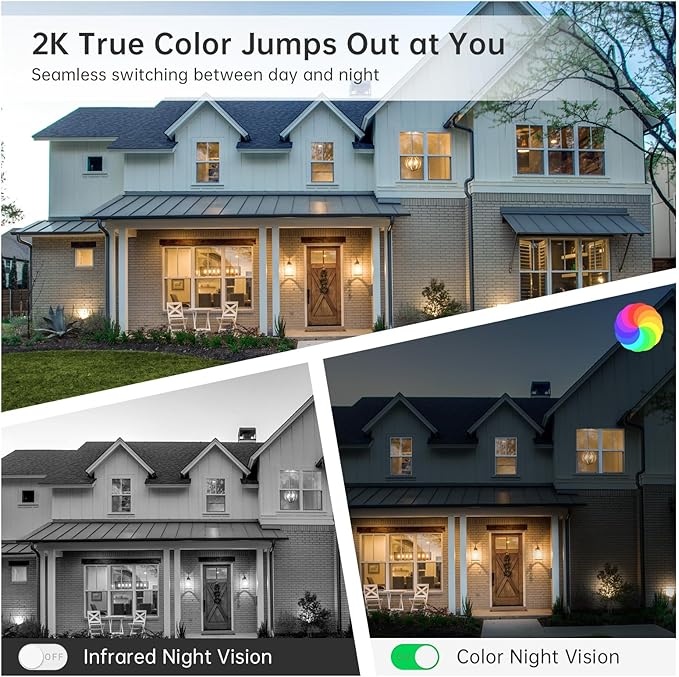 Solar Security Cameras Wireless Outdoor, 2.4GHz Dual WiFi Cameras for Home Security, Battery Powered Outside Camera with Human Detection,Color Night Vision,2-Way Talk,Siren Alarm（2-Pack）