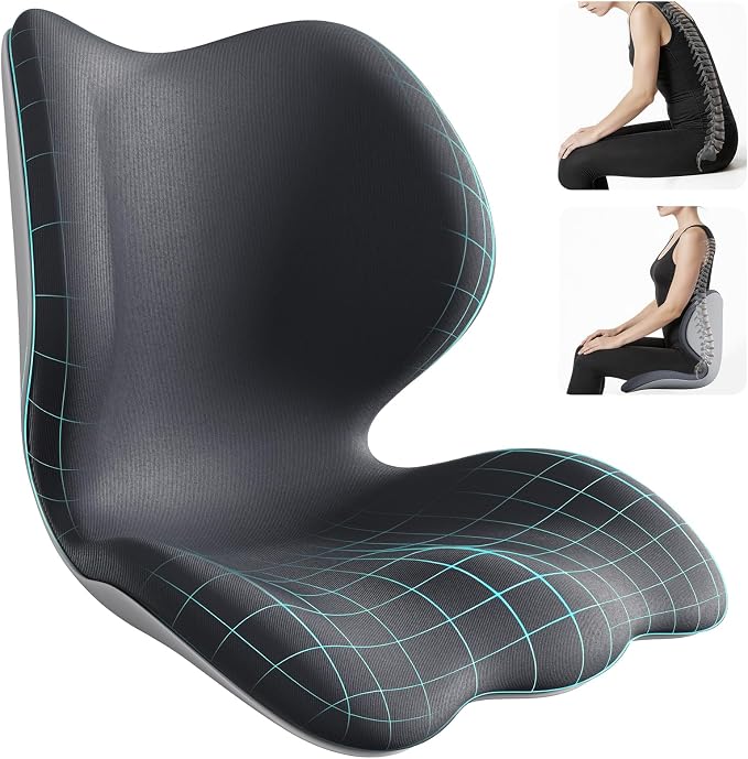 Civa Ergonomic Seat Cushion for Office Chair - Back Support Extra Thick Premium Memory Foam,Posture Support Cushion for Work&Driving Office Chair Cushion, Long Sitting Comfort