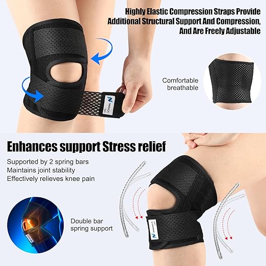 NEENCA Knee Brace for Knee Pain, Compression Knee Support with Air Mesh Fabric, Adjustable Knee Wrap with Side Stabilizers, Ultra-Soft Bandage for Elderly, Meniscus Tear, ACL, Arthritis Relief, Hiking