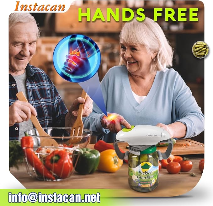 INSTACAN Higher Torque and One Touch Electric Jar Opener Easy Remove Almost Size Lid with Auto-Off, Powerful Bottle Opener for Arthritic Hands, Automatic Jar Opener for Weak Hands and Seniors (White)