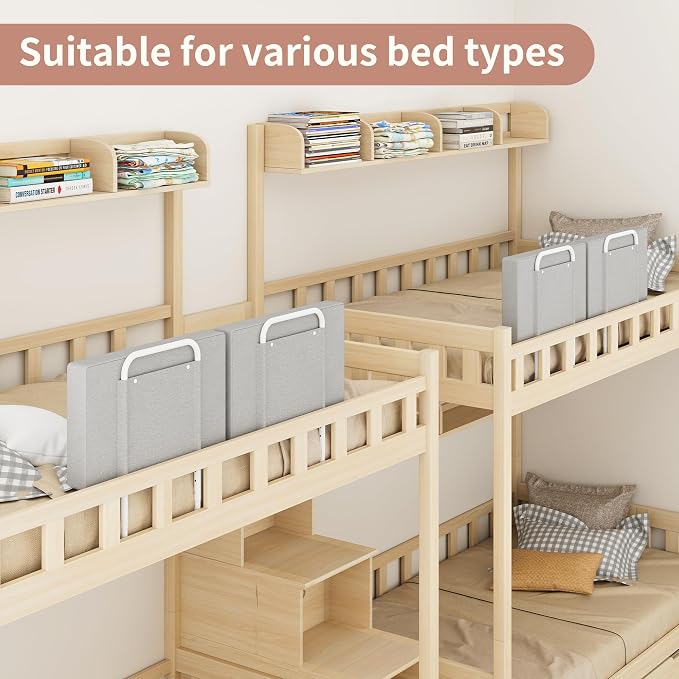 Bed Rail, Bed Bumper for Toddlers, Kid, 78.7 Inch Bed Side Rails Safety for Queen, King, Full, Twin, Bunk, Dorm Beds to Prevent Falls, Bed Barrier for Dogs, Easy Installation (Pink, 4 Packs)