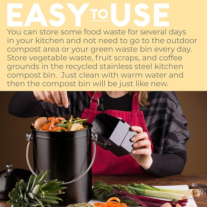 Epica Kitchen Compost Bin for Kicthen Countertops, 1.3 Galllon - Black