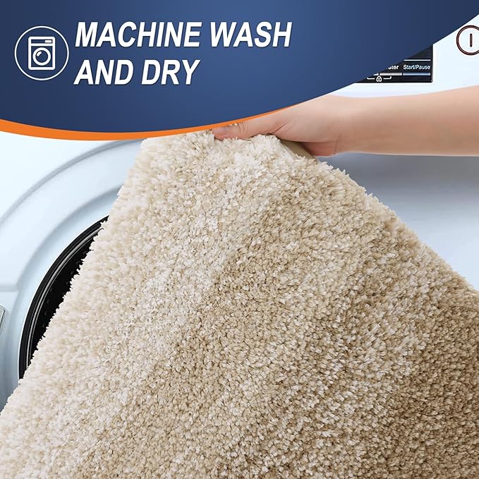 OLANLY Bathroom Rug Set 2 Piece, Soft Absorbent Microfiber Bath Mats and U-Shaped Contour Toilet Rug, Non-Slip, Machine Wash Dry, Plush Shaggy Bath Mats for Bathroom (24"x16"+U24 x20, Tan)